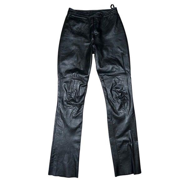 Vintage Wilsons Maxima Genuine Leather Pants Black Biker Motorcycle Size 6 - Picture 1 of 8